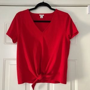 J. Crew Factory Textured V-Neck Red Tie Front Tee, Size Medium
